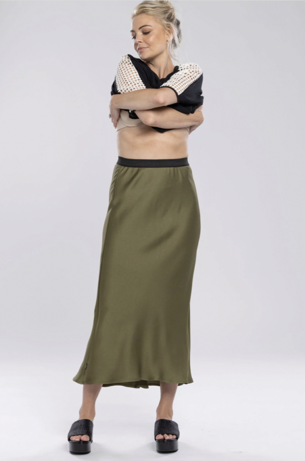 Muse Satin Skirt Moss Green - Image 2