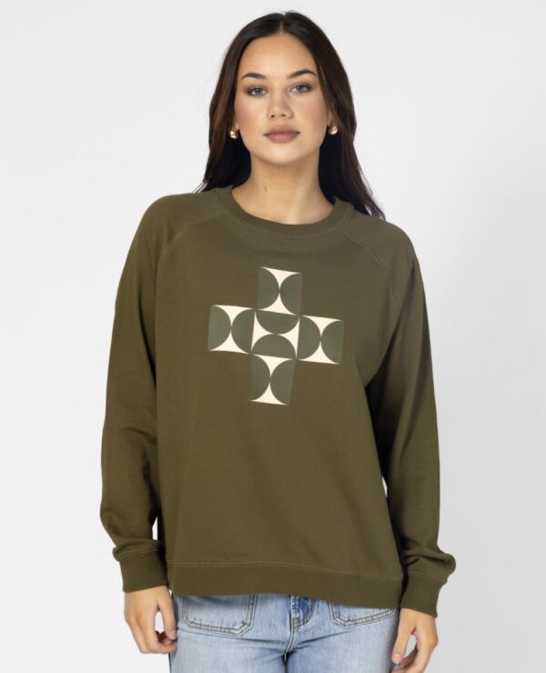 Classic Sweater - Olive Mosaic Cross