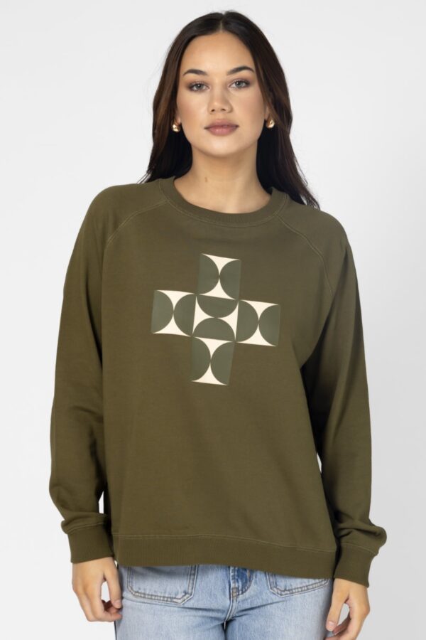 Classic Sweater - Olive Mosaic Cross