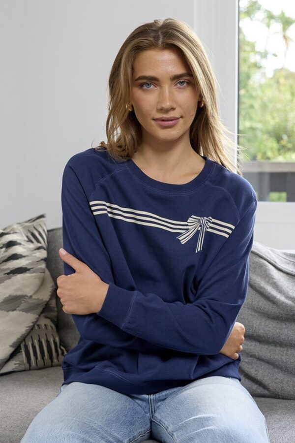 Classic Sweater Navy Stripes And Bow
