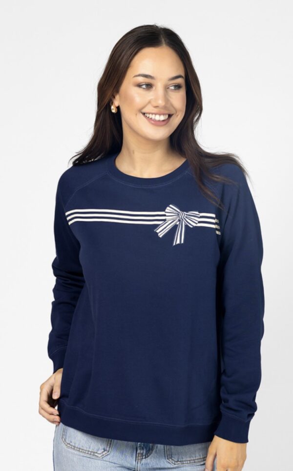 Classic Sweater Navy Stripes And Bow - Image 2