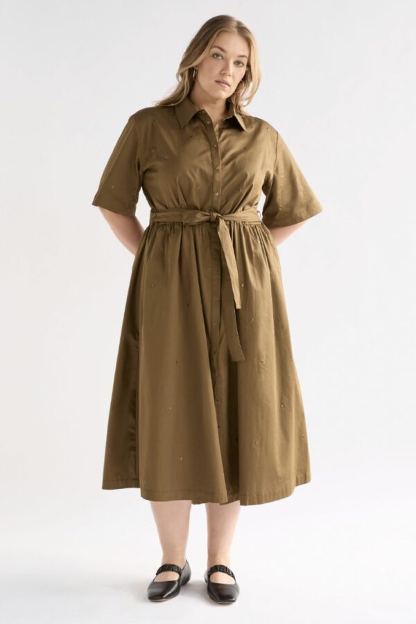 Stuud Long Shirt Dress-Olive