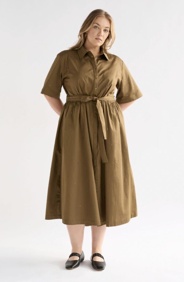 Stuud Long Shirt Dress-Olive