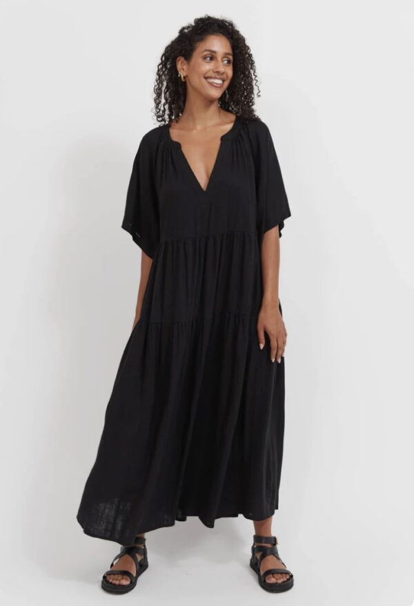 Jardin Tiered Maxi Dress-Black