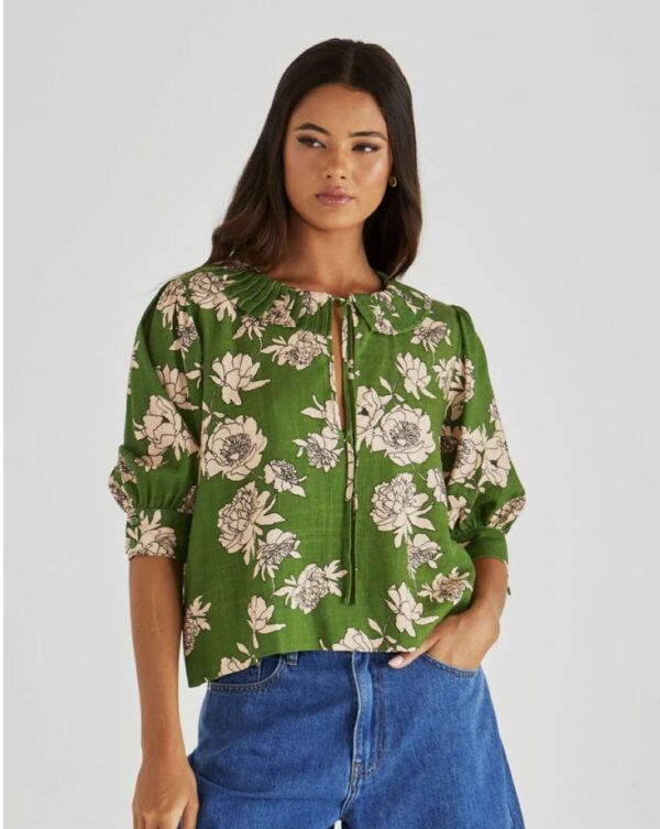 Antonie Pleated Blouse-Green