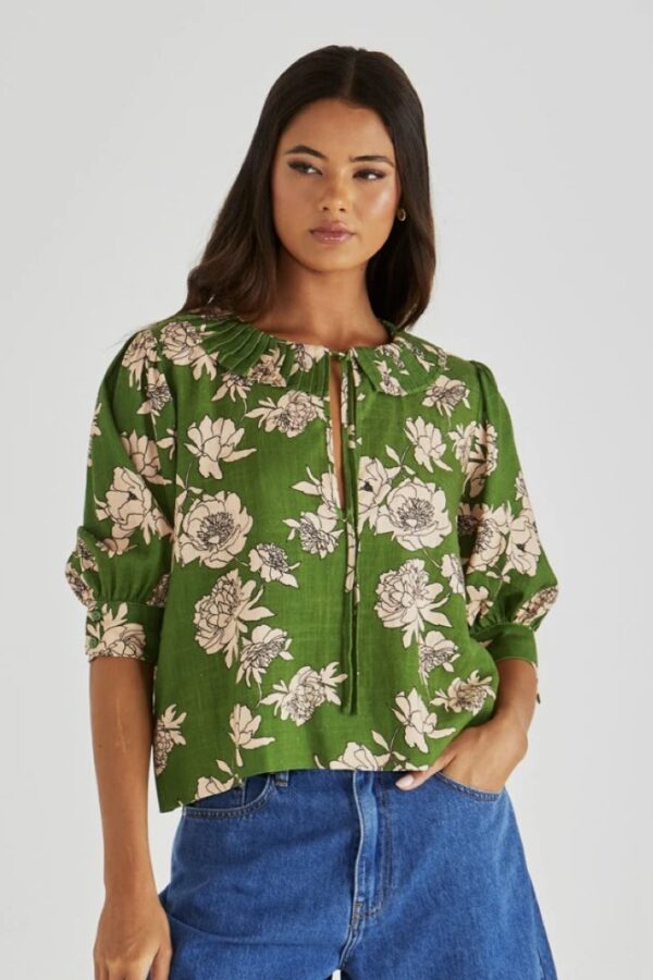 Antonie Pleated Blouse-Green
