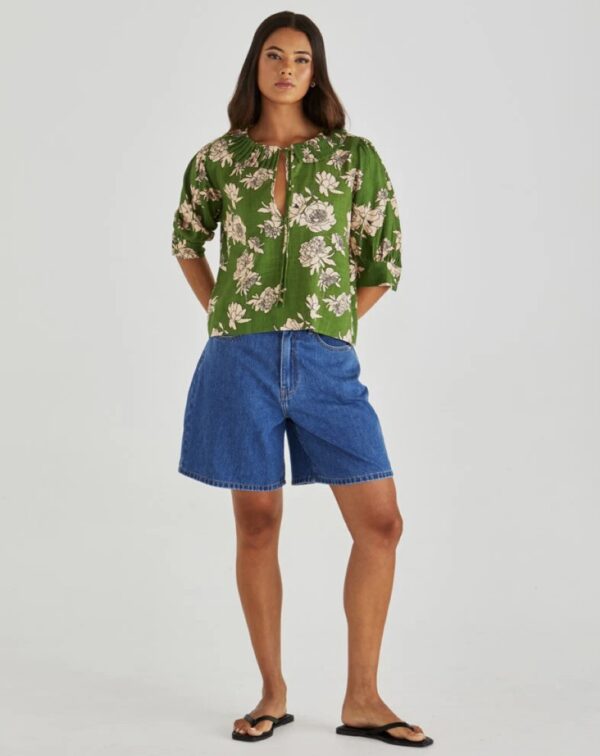 Antonie Pleated Blouse-Green - Image 2