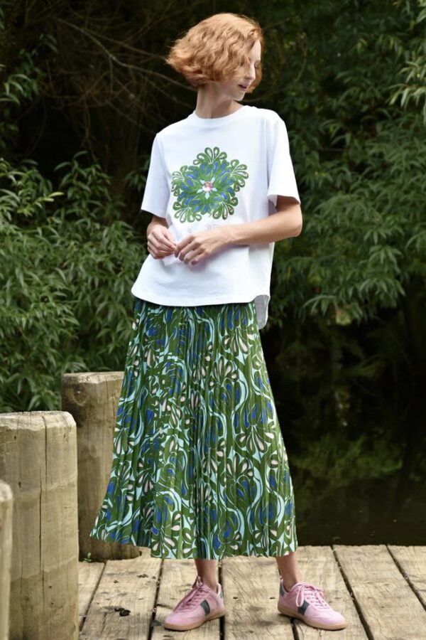 Skipped A Pleat Skirt- Green & Blue