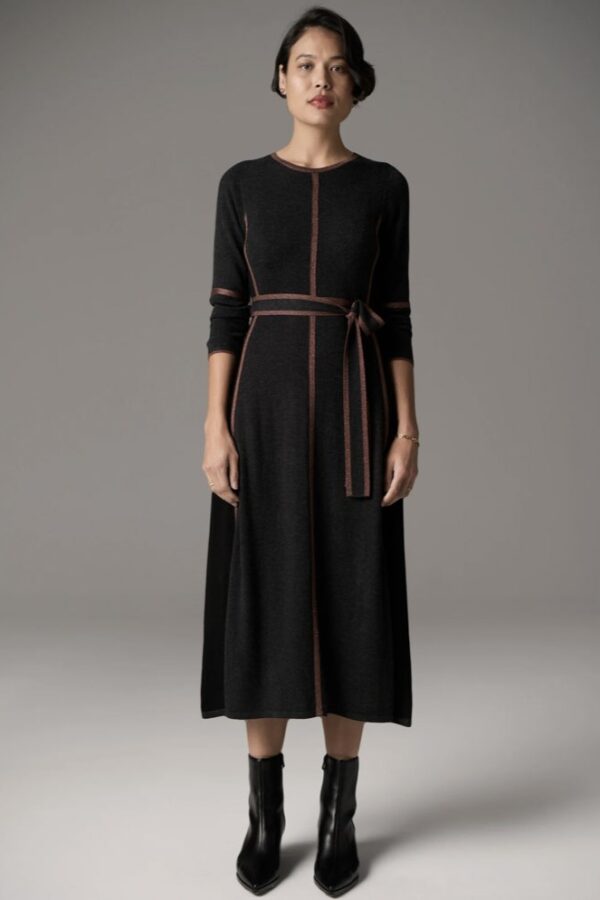 Lara Dress Lurex- Charcoal/Toffee