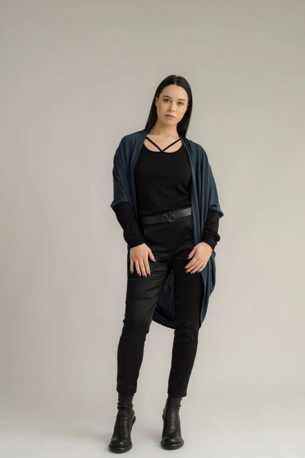 Merino Contrast  Cardi Steel/BLK