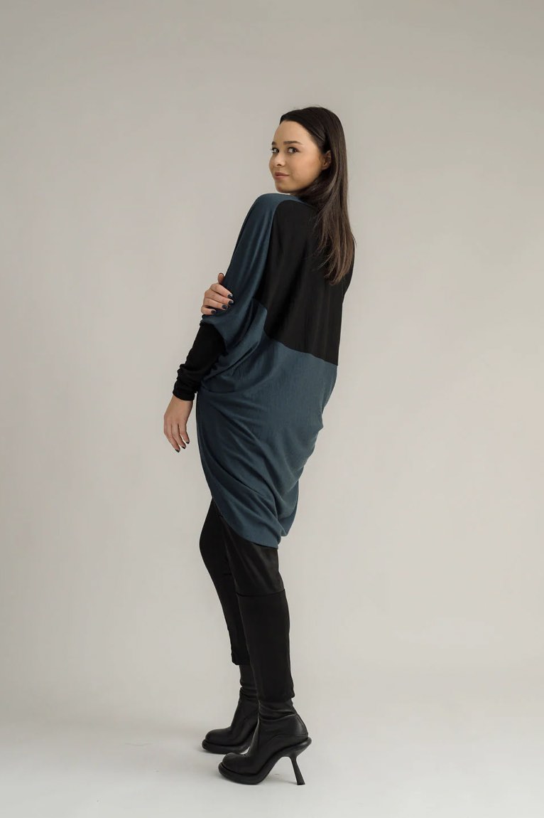 Merino Contrast Cardi Steel/BLK - Image 2
