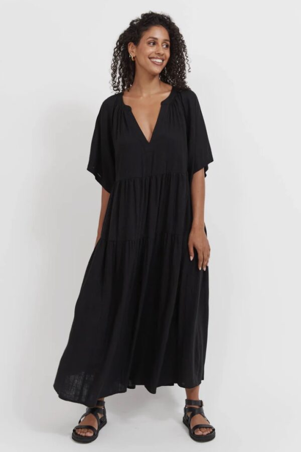 Jardin Tiered Maxi Dress-Black