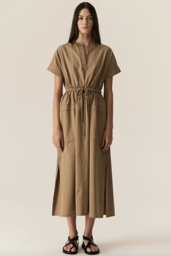 Avrid Drawcord Dress-Khaki