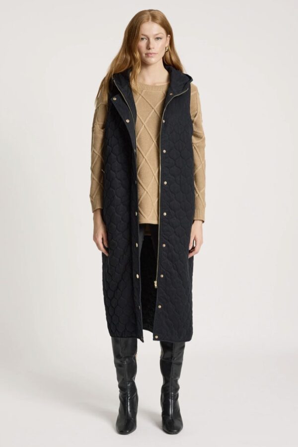 Sansai Quilted Long Vest-Black