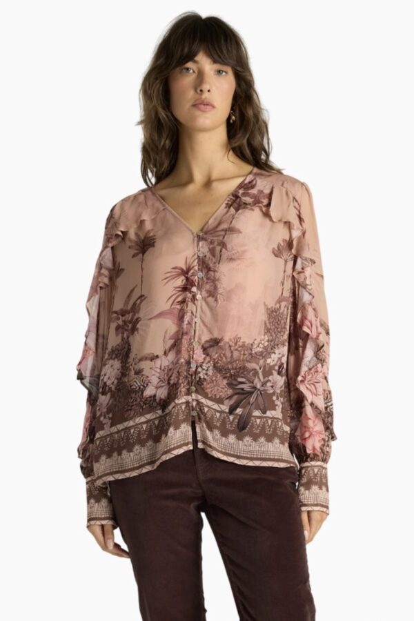 Odette Ruffle Blouse-Scarf Print